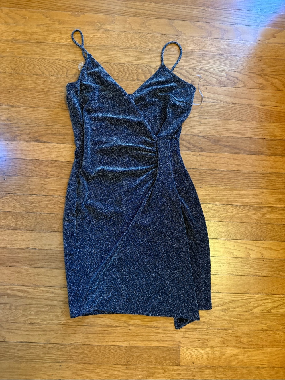 bailey blue Sparkle Wrap-Front Charcoal Mini Dress